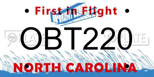 OBT220 North Carolina License Plate