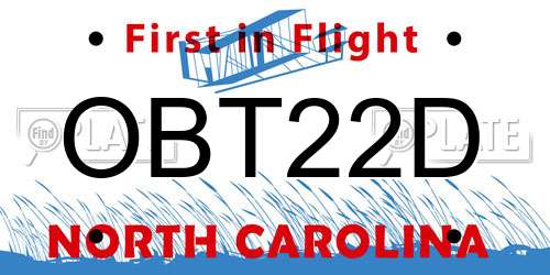 OBT22D North Carolina License Plate