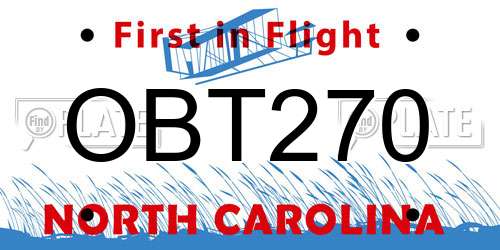 OBT270 North Carolina License Plate