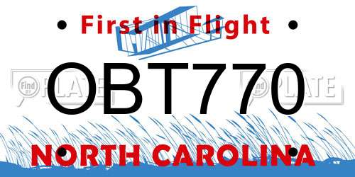 OBT770 North Carolina License Plate