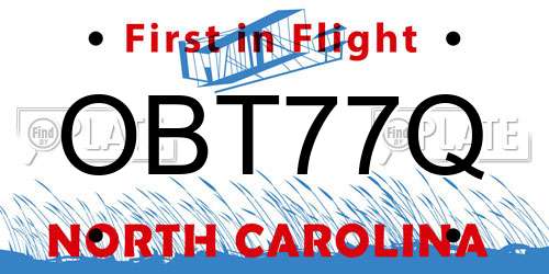 OBT77Q North Carolina License Plate