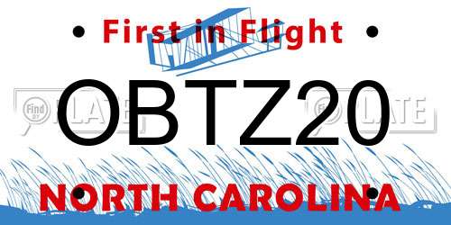 OBTZ20 North Carolina License Plate