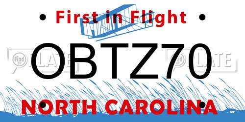 OBTZ70 North Carolina License Plate