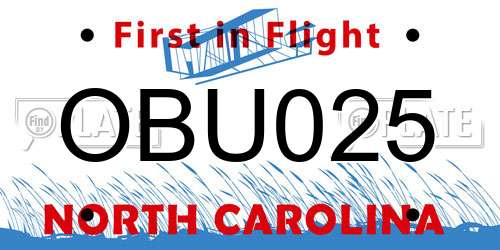 OBU025 North Carolina License Plate