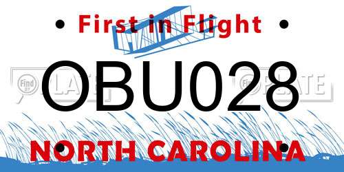 OBU028 North Carolina License Plate