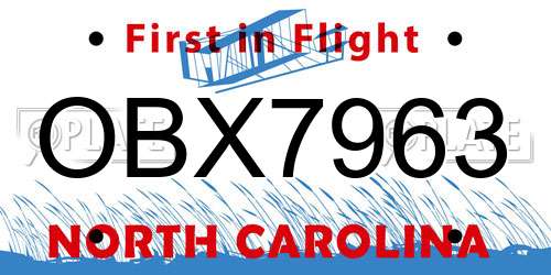 OBX7963 North Carolina License Plate