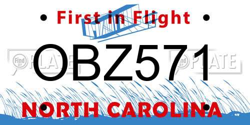 OBZ571 North Carolina License Plate