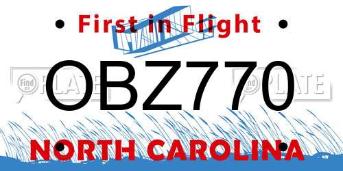 OBZ770 North Carolina License Plate