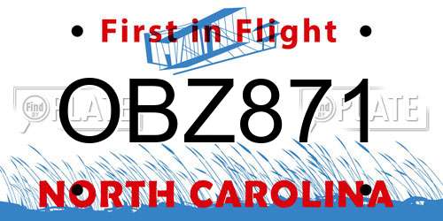 OBZ871 North Carolina License Plate