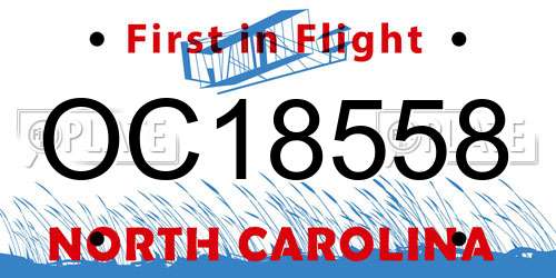 OC18558 North Carolina License Plate
