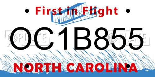 OC1B855 North Carolina License Plate