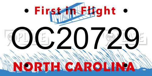 OC20729 North Carolina License Plate