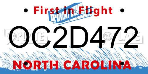 OC2D472 North Carolina License Plate