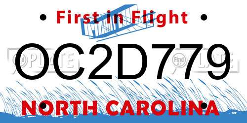 OC2D779 North Carolina License Plate
