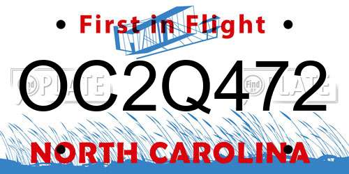 OC2Q472 North Carolina License Plate
