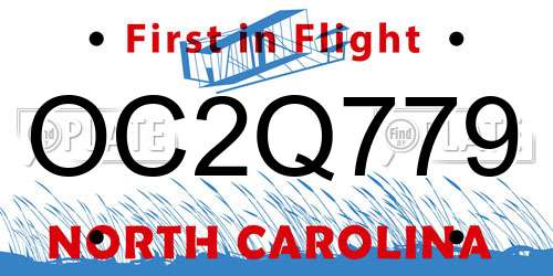 OC2Q779 North Carolina License Plate