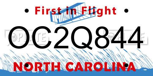 OC2Q844 North Carolina License Plate