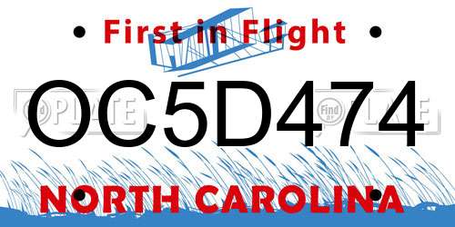 OC5D474 North Carolina License Plate
