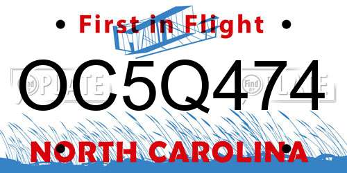 OC5Q474 North Carolina License Plate