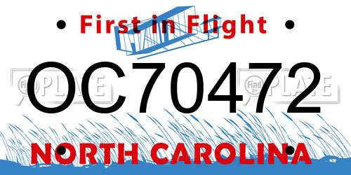 OC70472 North Carolina License Plate