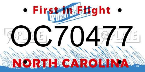 OC70477 North Carolina License Plate