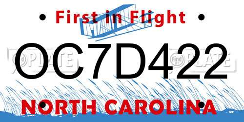 OC7D422 North Carolina License Plate