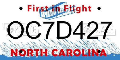 OC7D427 North Carolina License Plate