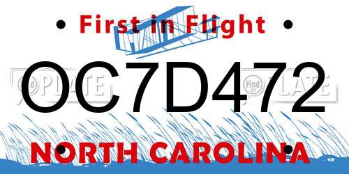 OC7D472 North Carolina License Plate