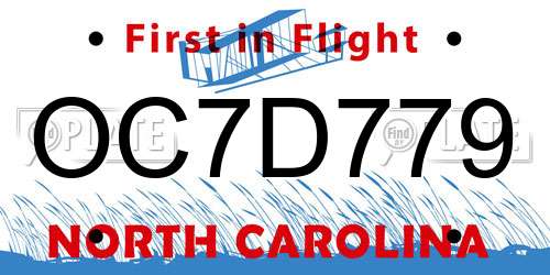 OC7D779 North Carolina License Plate