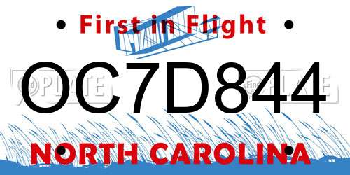 OC7D844 North Carolina License Plate
