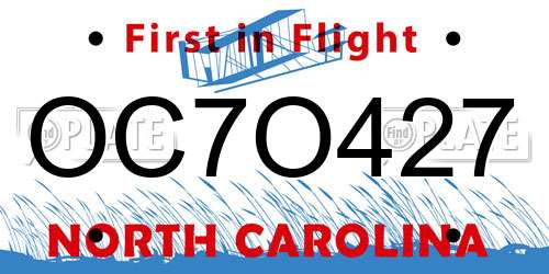 OC7O427 North Carolina License Plate