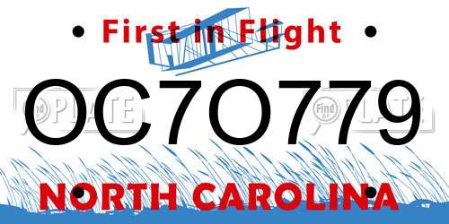 OC7O779 North Carolina License Plate