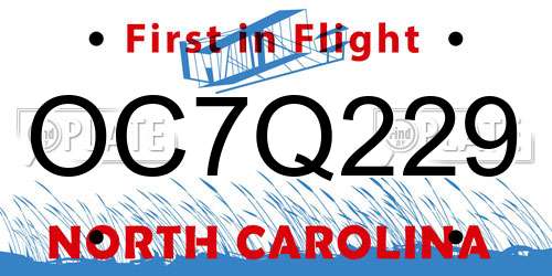 OC7Q229 North Carolina License Plate