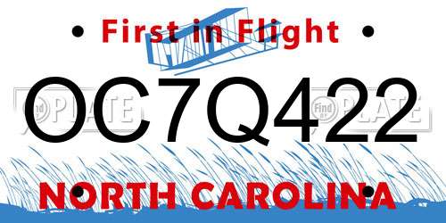 OC7Q422 North Carolina License Plate
