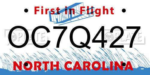 OC7Q427 North Carolina License Plate