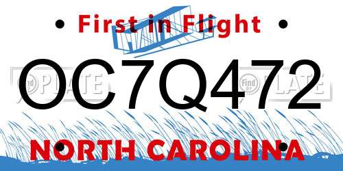 OC7Q472 North Carolina License Plate