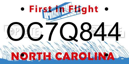 OC7Q844 North Carolina License Plate