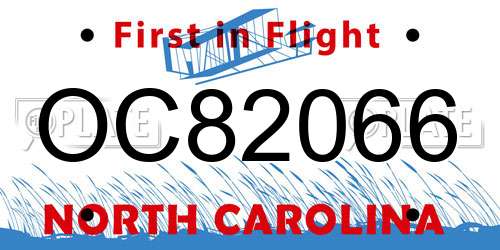 OC82066 North Carolina License Plate