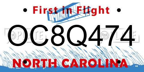 OC8Q474 North Carolina License Plate