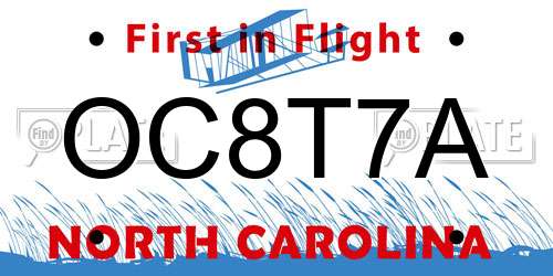 OC8T7A North Carolina License Plate
