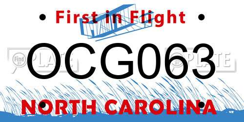 OCG063 North Carolina License Plate
