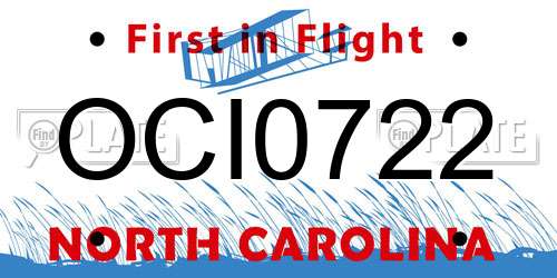 OCI0722 North Carolina License Plate