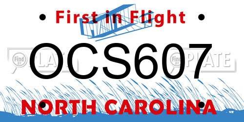 OCS607 North Carolina License Plate