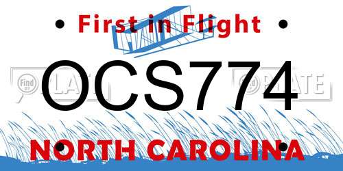 OCS774 North Carolina License Plate