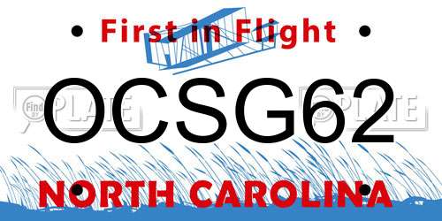OCSG62 North Carolina License Plate