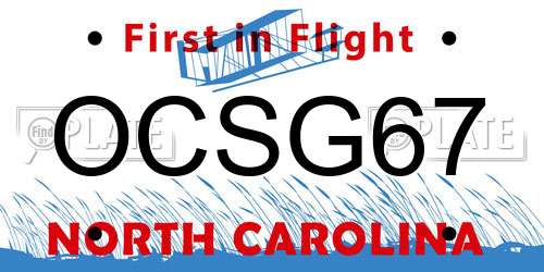 OCSG67 North Carolina License Plate