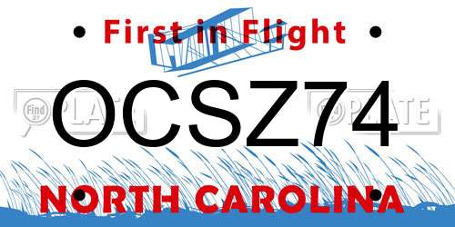 OCSZ74 North Carolina License Plate