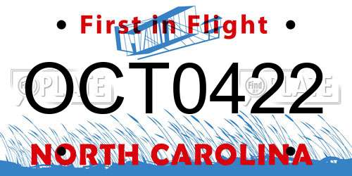 OCT0422 North Carolina License Plate