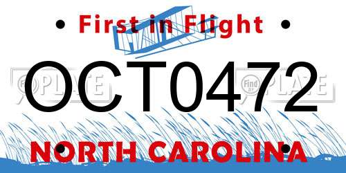 OCT0472 North Carolina License Plate