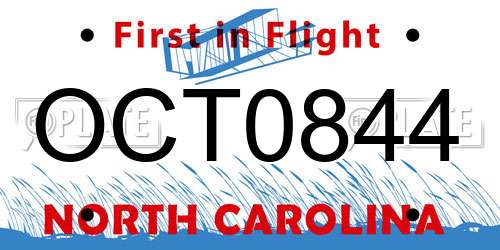 OCT0844 North Carolina License Plate